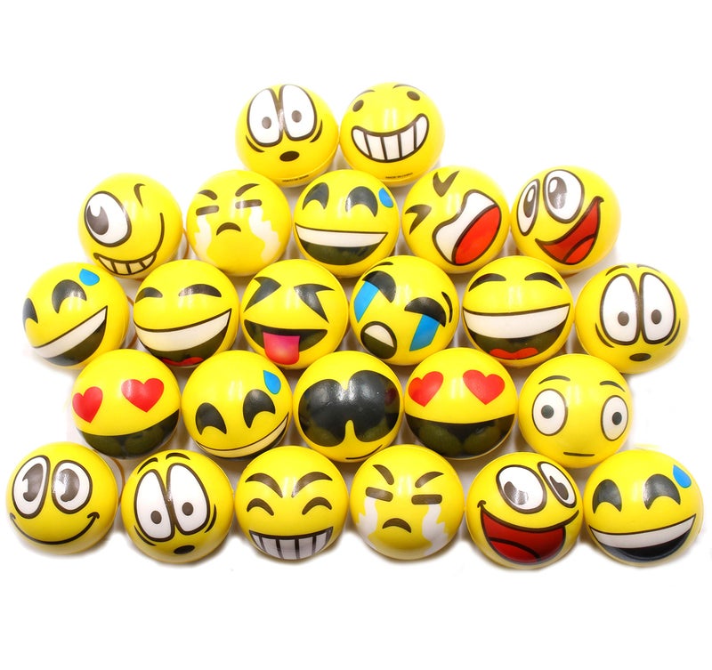 FIVOENDAR Set of 12 - Fun Face Stress Balls Cute Hand Wrist Stress Reliefs Squeeze Balls for Kids and Adults at School or Office Party Favors (Yellow Color Random Faces) (Latest) - Image 1
